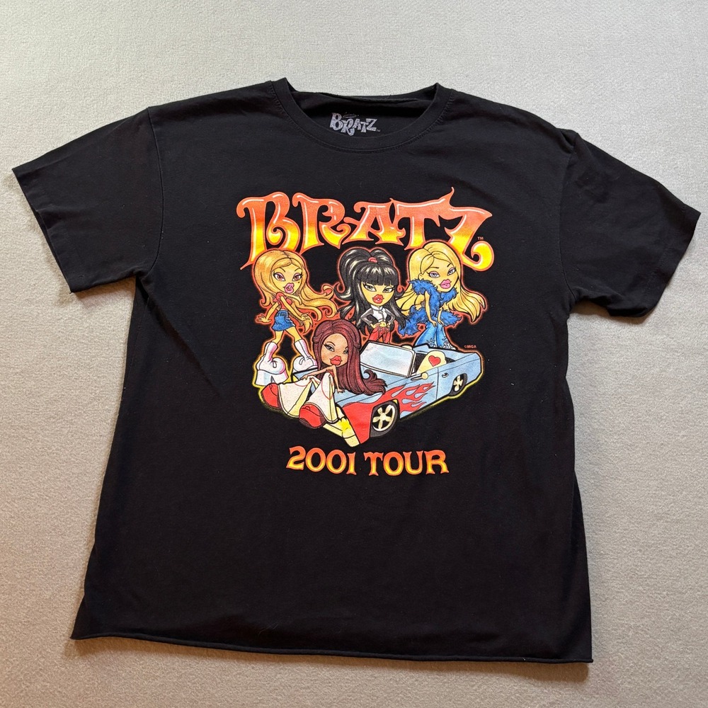 Y2K Bratz 2001 Tour Graphic Tee Mens M Black Short Sleeve Shirt Toy Doll Merch